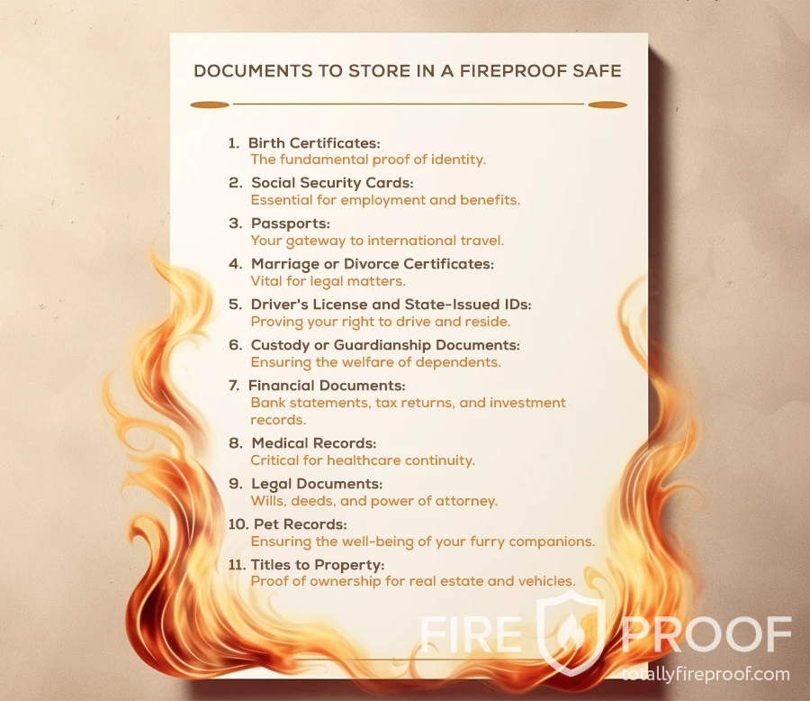 Documents to store in a Fireproof safe - comprehensive list